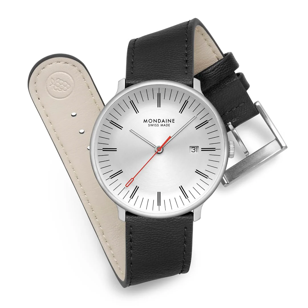 Doppio, Brushed Steel, 41 mm, Black Vegan Grape Leather - Image 8
