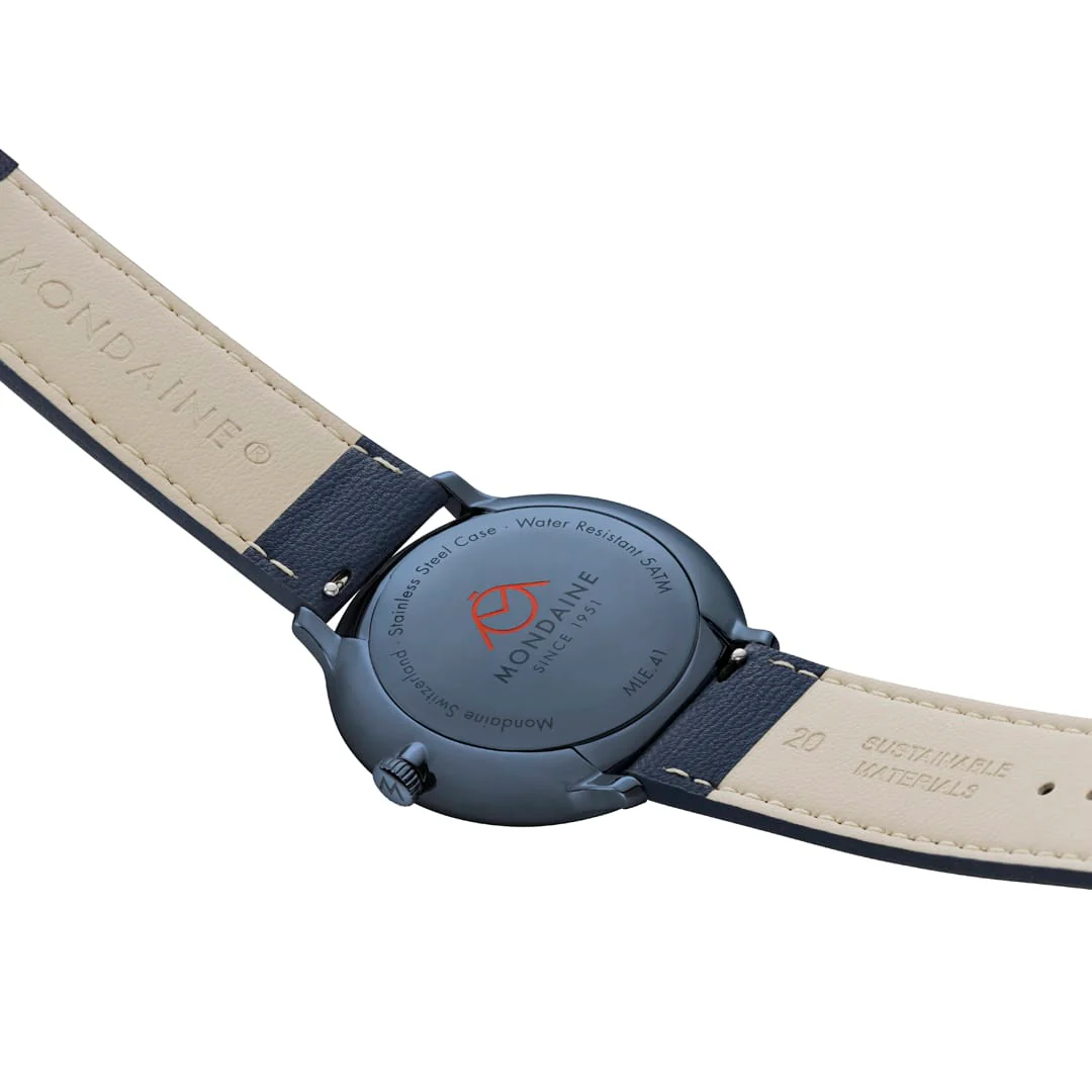 Doppio Solar, Polished Steel, 41 mm, Blue Vegan Apple Leather - Image 3