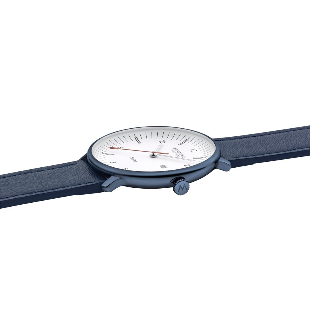 Doppio Solar, Polished Steel, 41 mm, Blue Vegan Apple Leather - Image 4