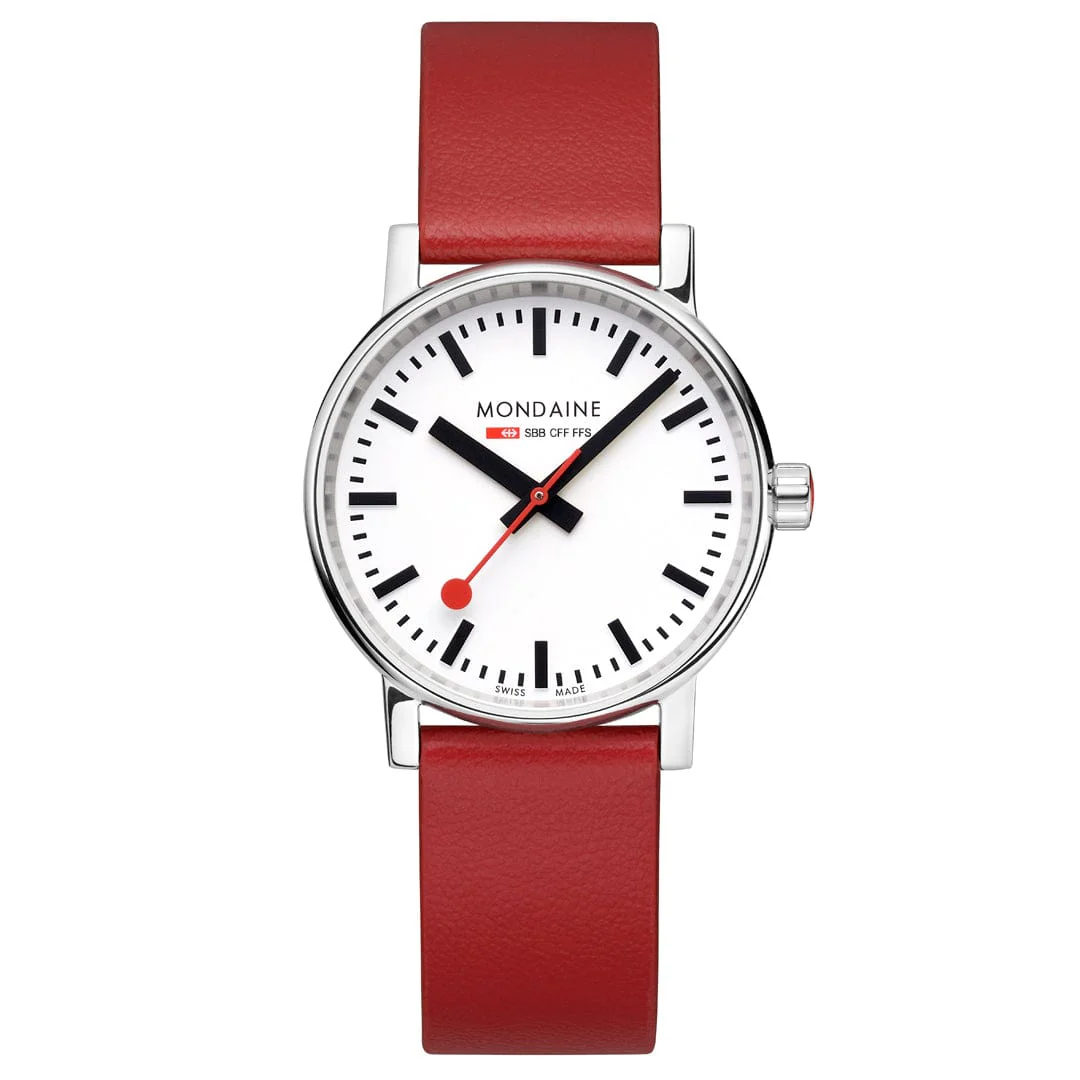 EVO2, Polished Steel, 35 mm, Red Vegan Grape Leather