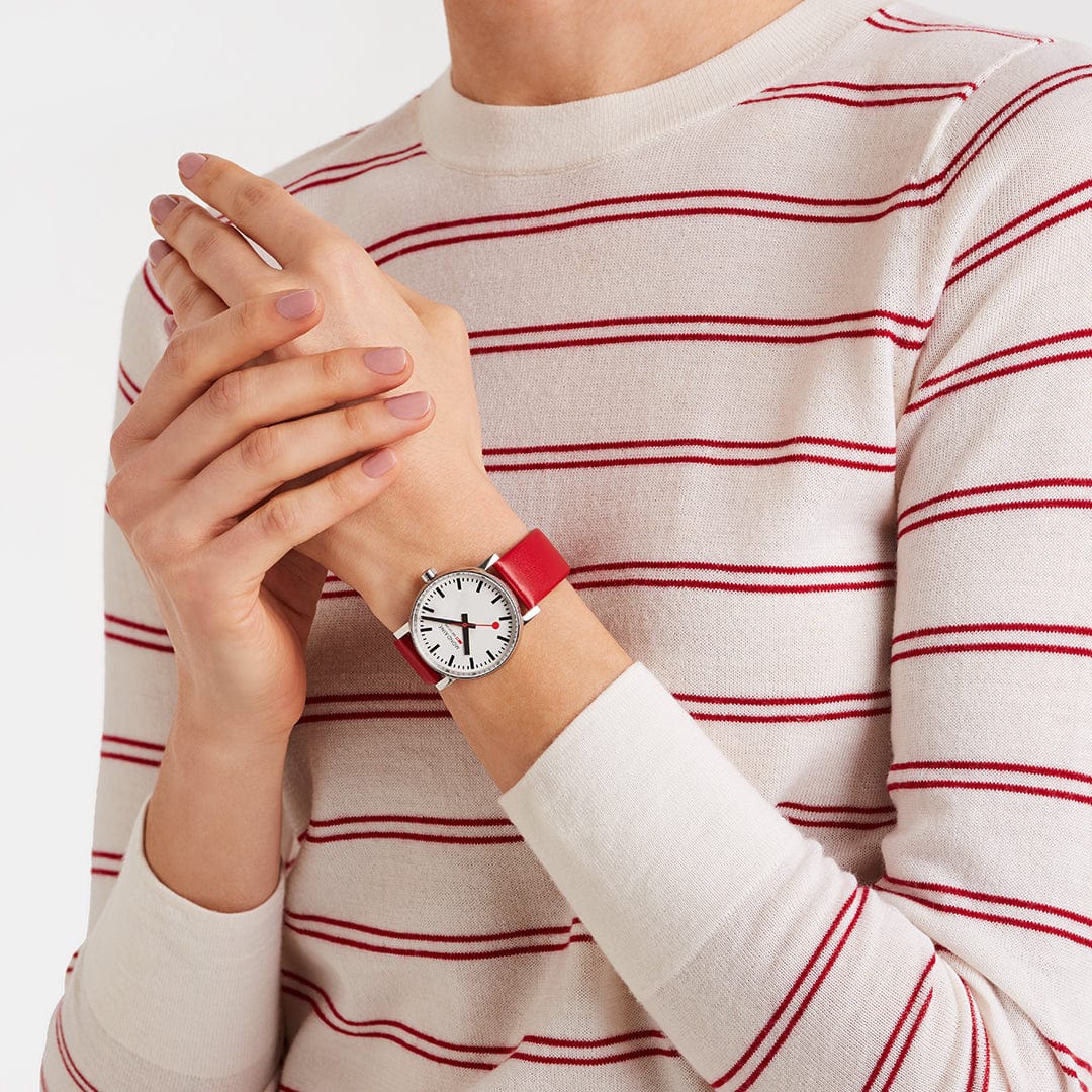EVO2, Polished Steel, 35 mm, Red Vegan Grape Leather - Image 2