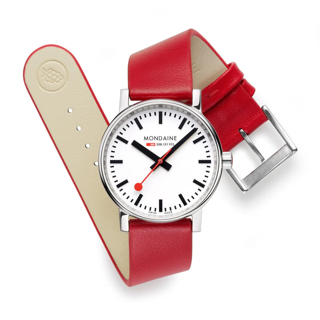 EVO2, Polished Steel, 35 mm, Red Vegan Grape Leather - Image 9