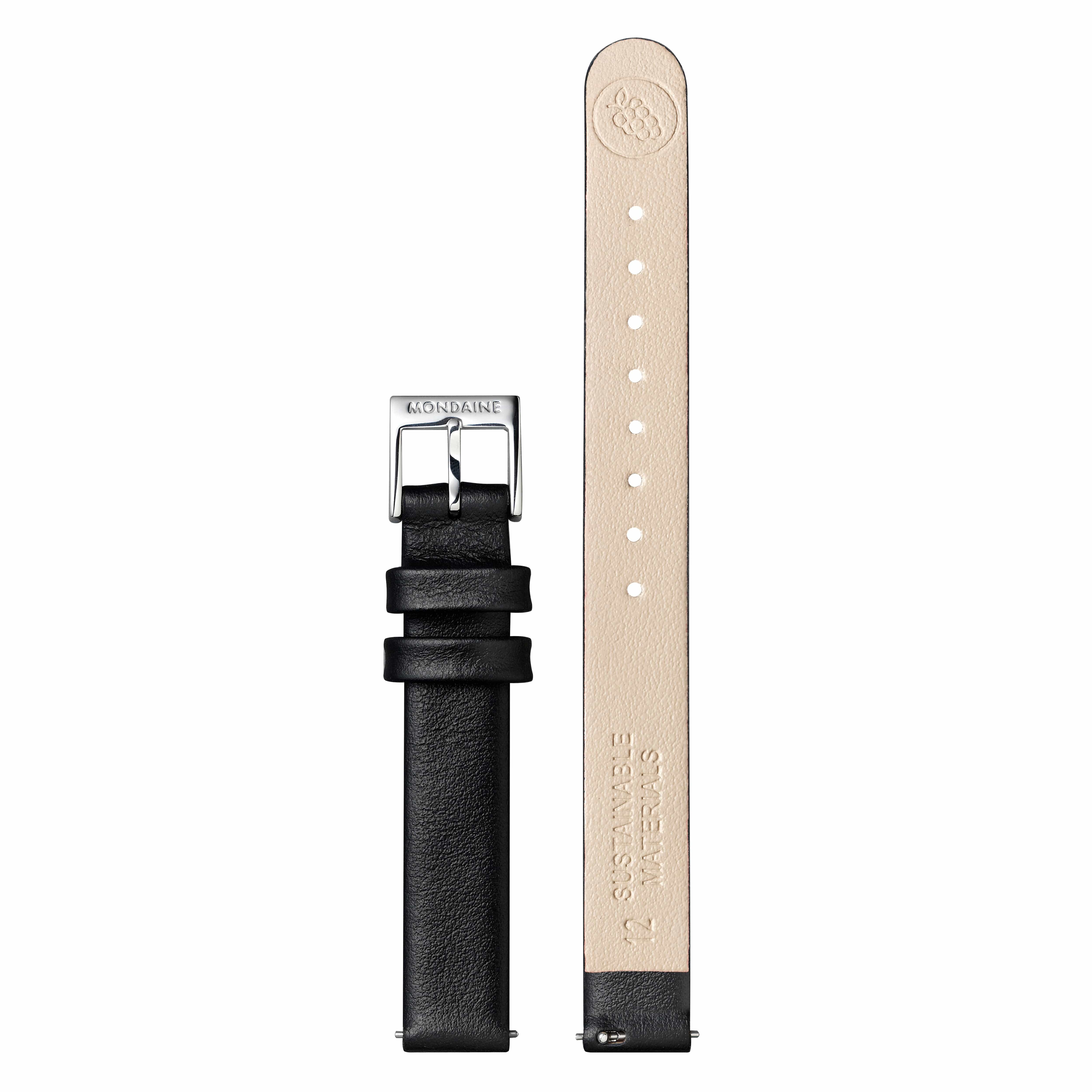Black Vegan Grape Leather Strap, 12 mm